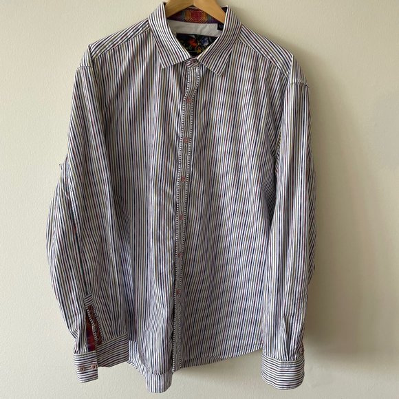 Robert Graham Sport Shirt - White with Multi-colour Pinstripes - X-Large - Picture 1 of 7